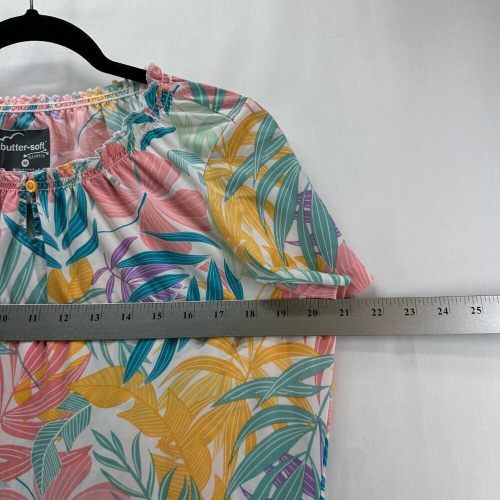 Butter-Soft Scrub Top Womens M Stretch Tropical 6-Pocket Peasant Medical Pink - Picture 9 of 11